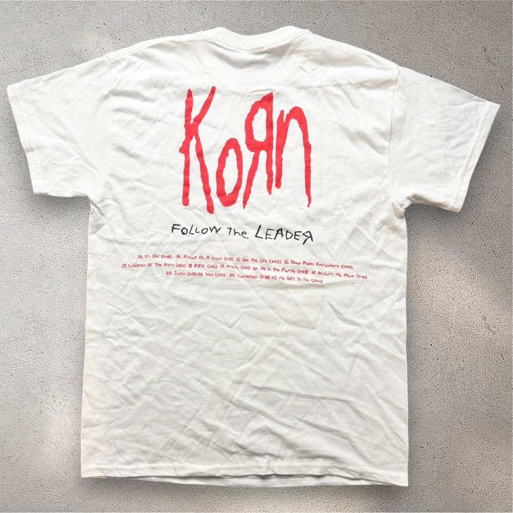Korn Follow the Leader Graphic T-Shirt Mens Medium White Red Album Art Tee